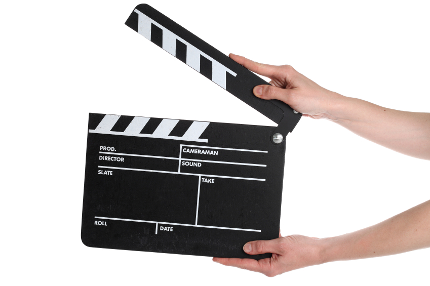 A photo of a film slate being used at a film shoot